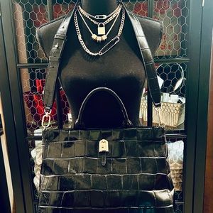 Stunning new Italian couture Furla Palazzo Jet-black crocodile handbag